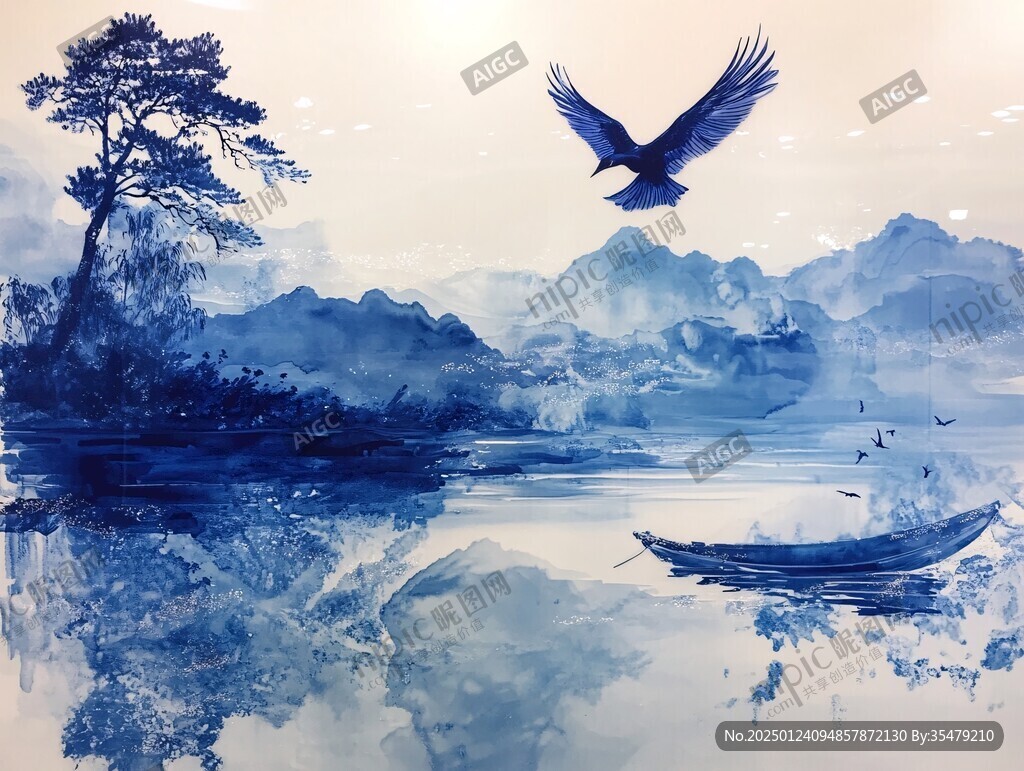 山水飛鳥意境山水