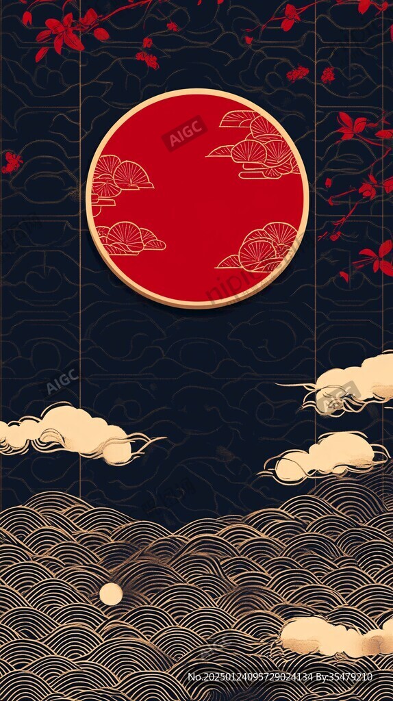 新中式錦鯉背景圖案