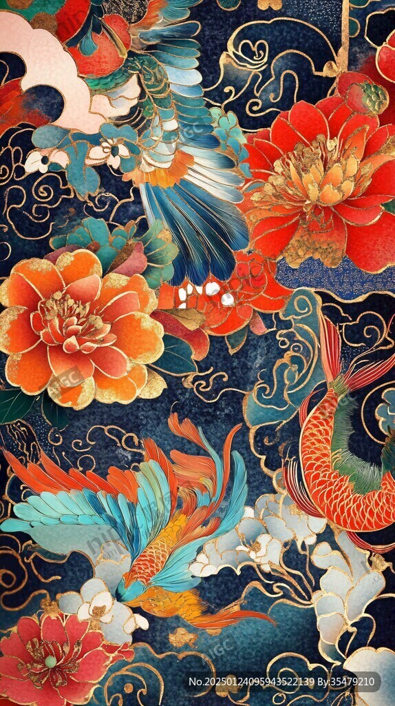 中式古典傳統(tǒng)錦鯉