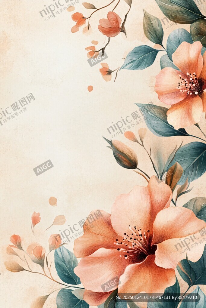 森系粉橙色花朵背景