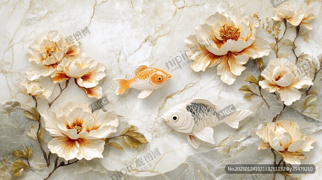 金魚浮雕背景墻