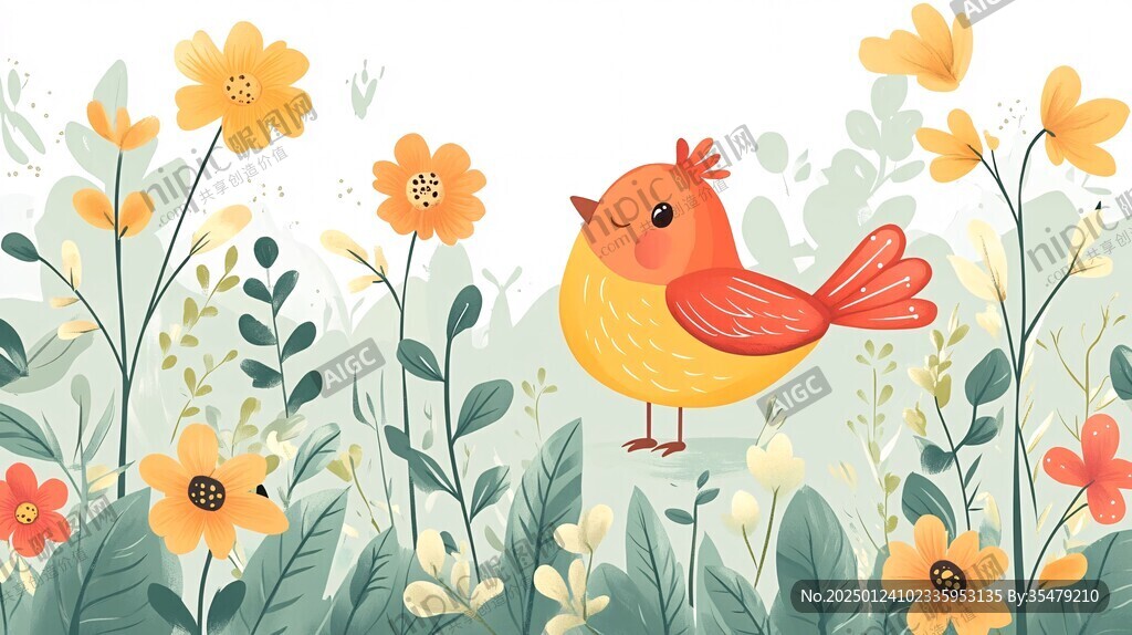 手繪鳥類春天插畫