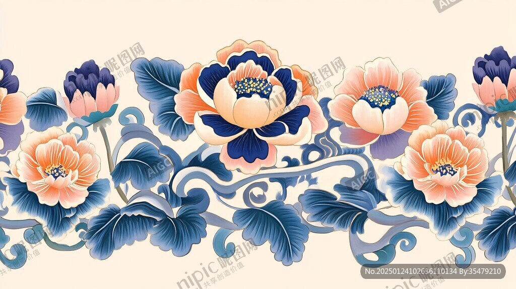 中式牡丹花花紋