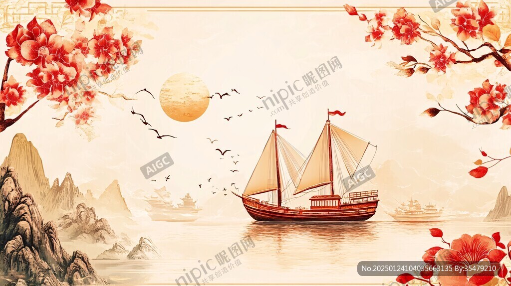 一帆风顺背景墙 一帆风顺背景墙