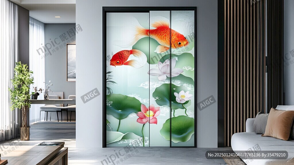 現(xiàn)代屏風鯉魚圖