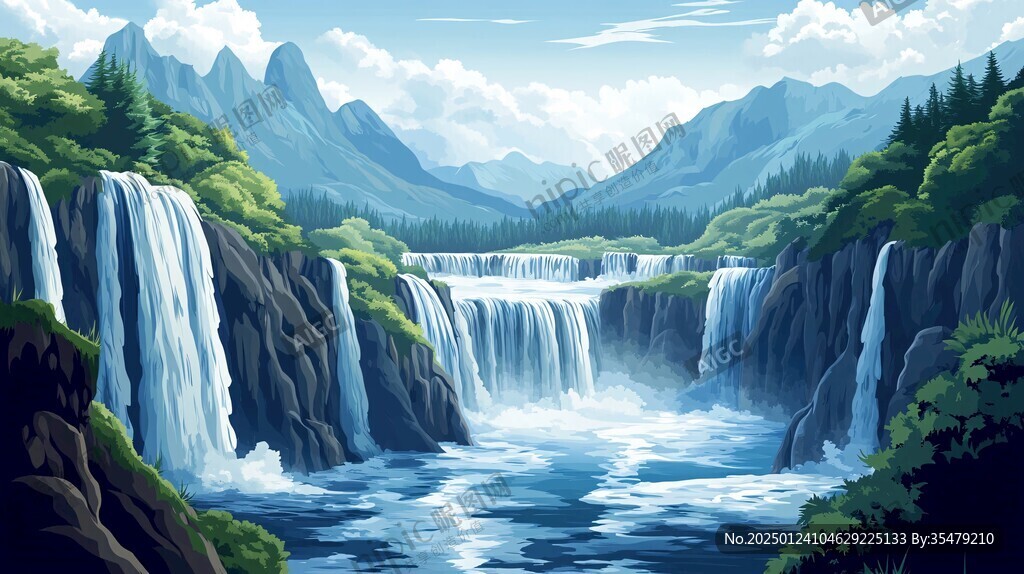 黃果樹瀑布插畫