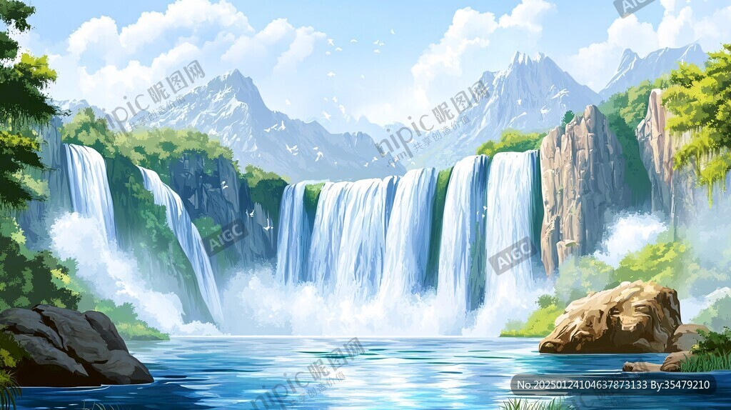 黃果樹瀑布插畫