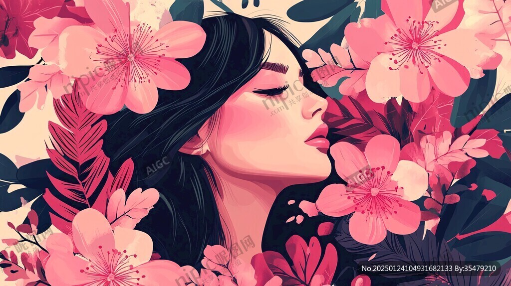 木棉花美女插畫