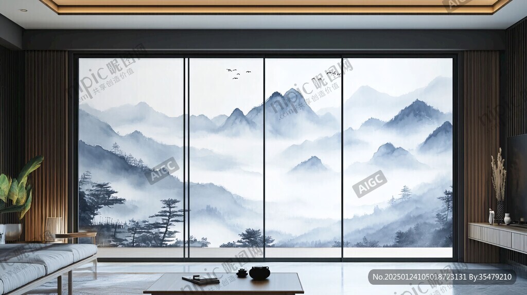 巨幅意境山水玻璃屏風