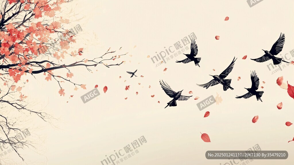 紅葉古風(fēng)古典花鳥