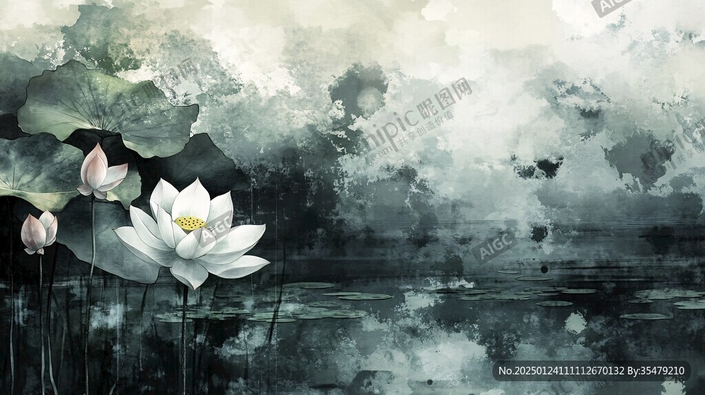 意境風(fēng)景畫水彩荷花
