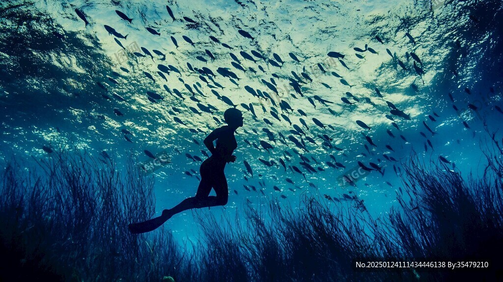 潛水員喂魚群