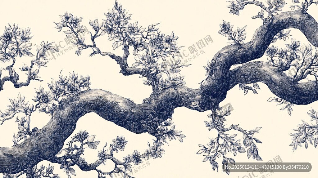 工筆畫古柏
