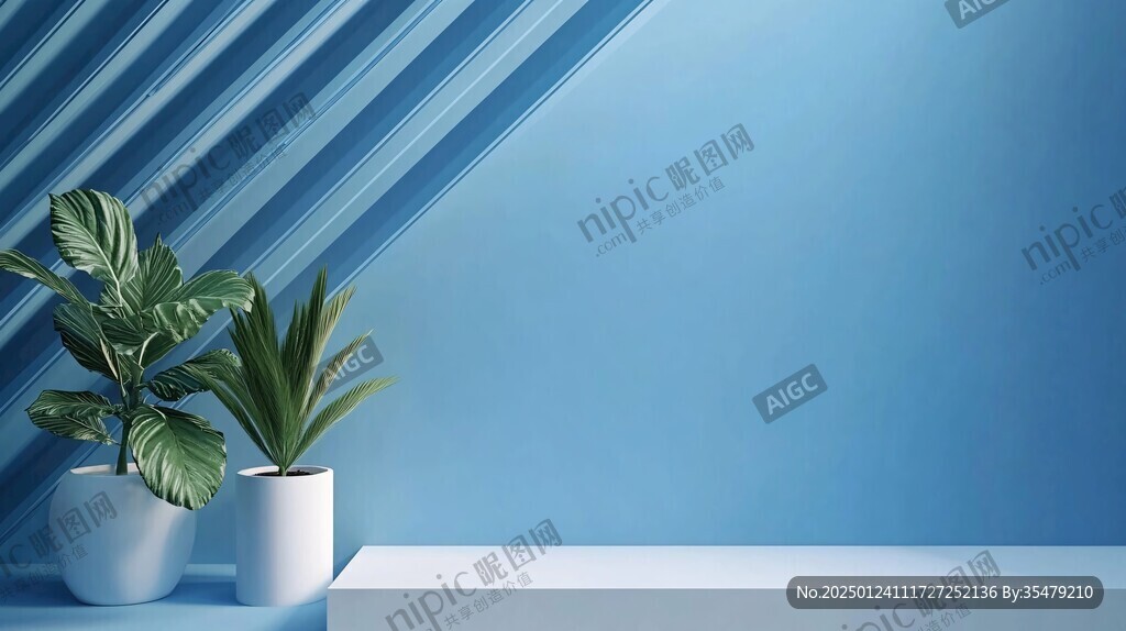 藍色的房間里的植物