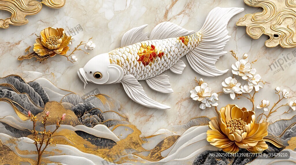 新中式山水鯉魚
