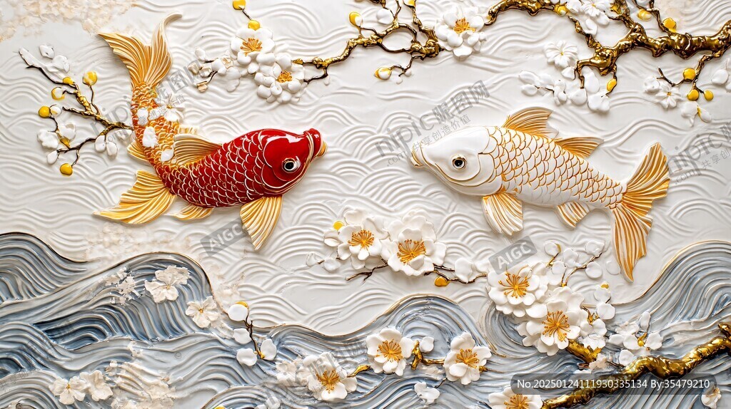 3d浮雕金魚鯉魚