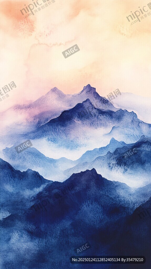 漸變色彩山水畫