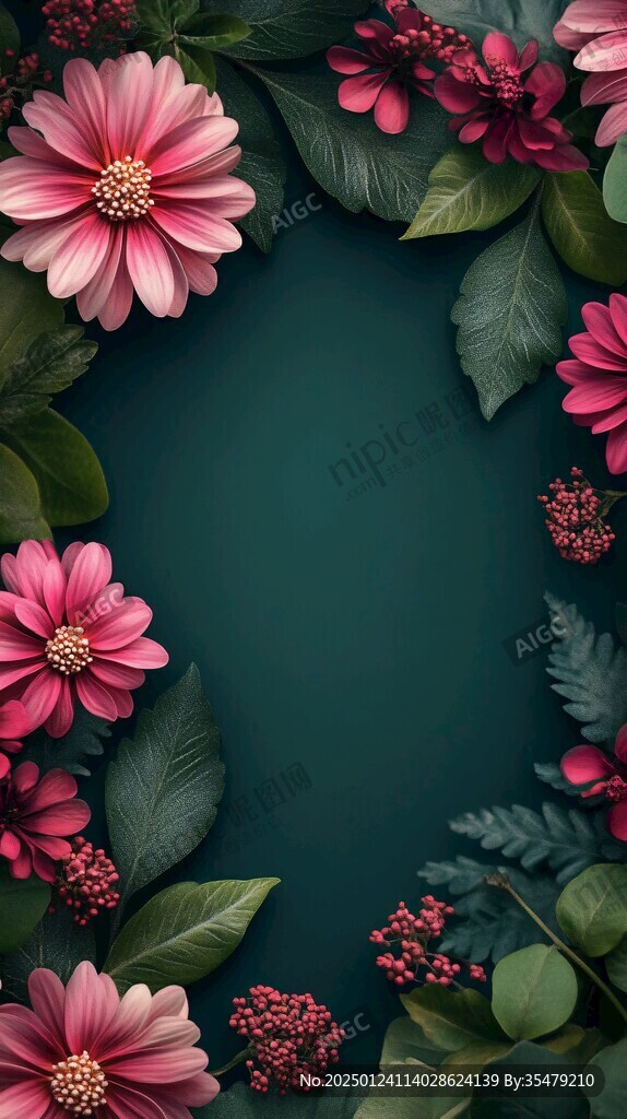鮮花綠葉背景圖