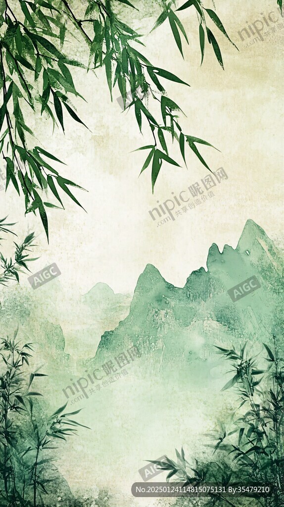 山水竹林插畫