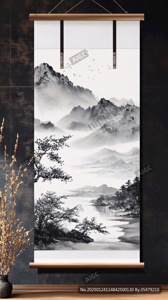 豎版掛畫屏風墨韻禪意