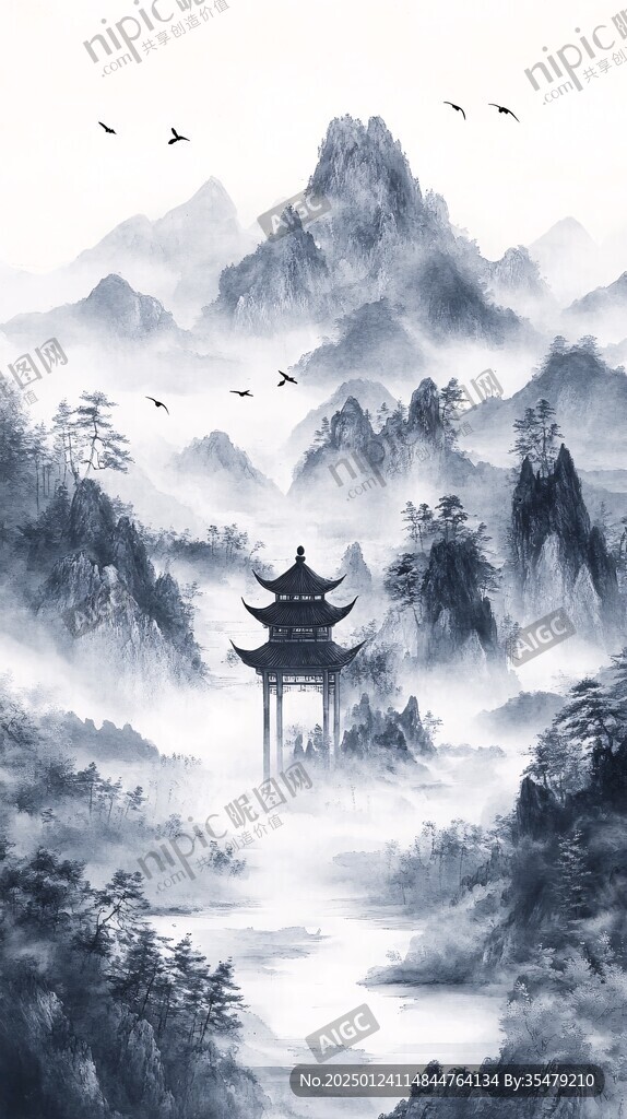 樓閣山水意境畫