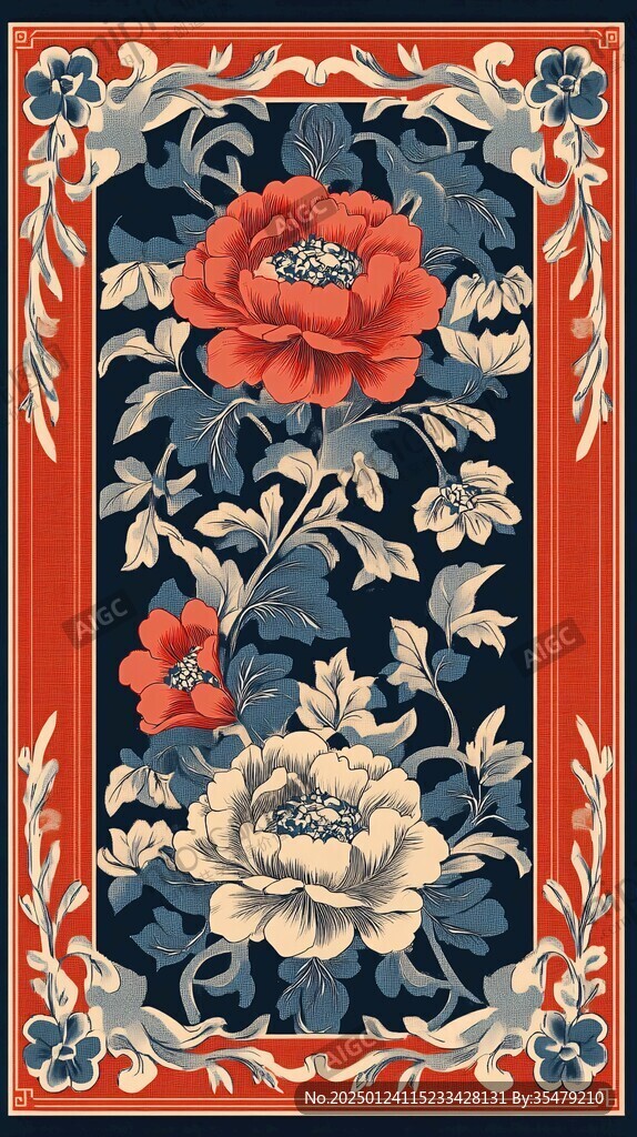 牡丹花鳥精雕圖