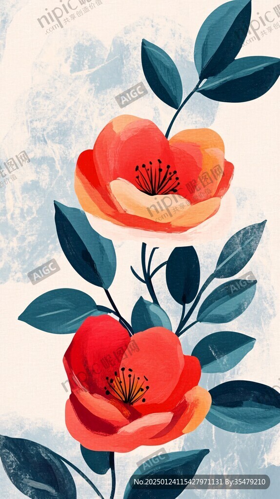 紅色花朵插畫
