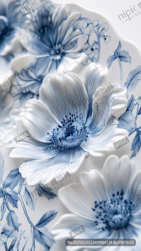 3d浮雕青花瓷