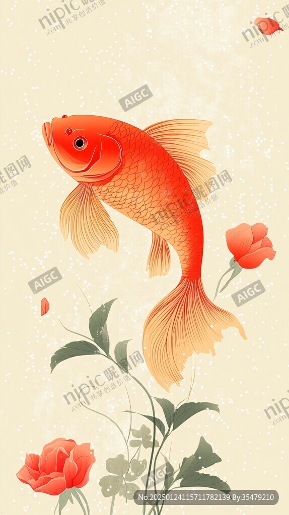富貴鯉魚禪意插畫