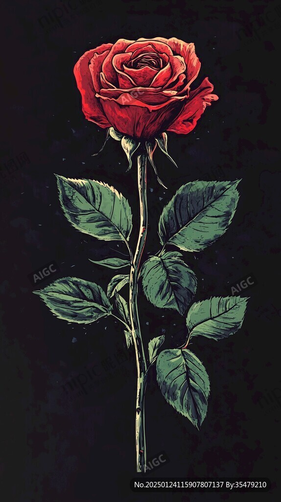 紅玫瑰插畫