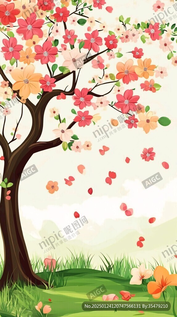 桃花樹插畫