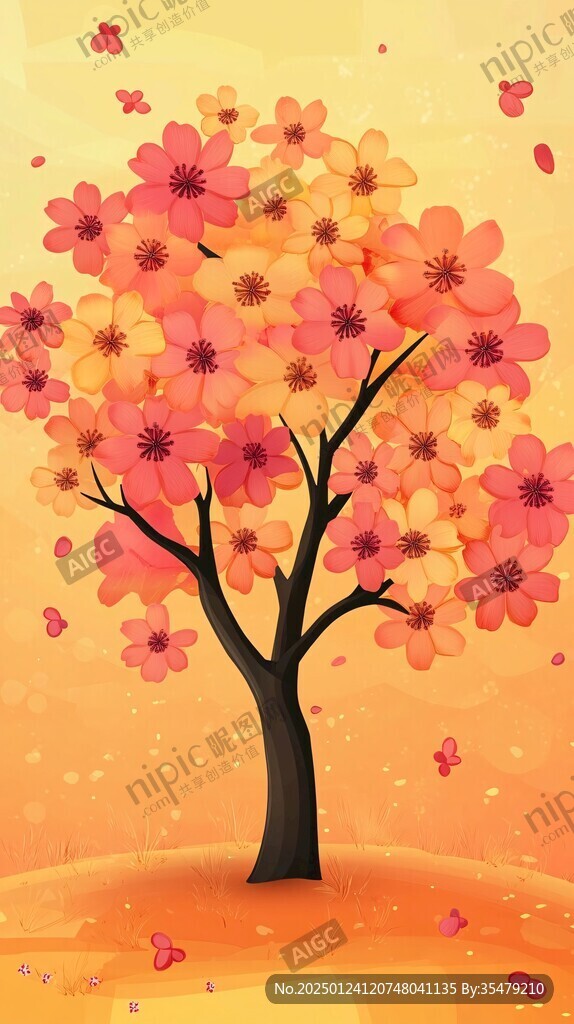 開滿櫻花的大樹插畫