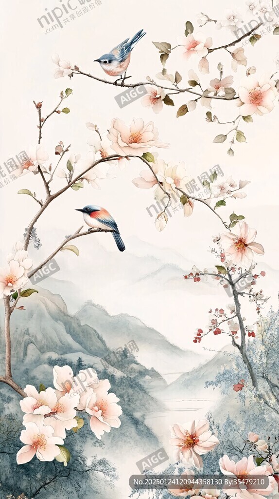 工筆花鳥山水插畫