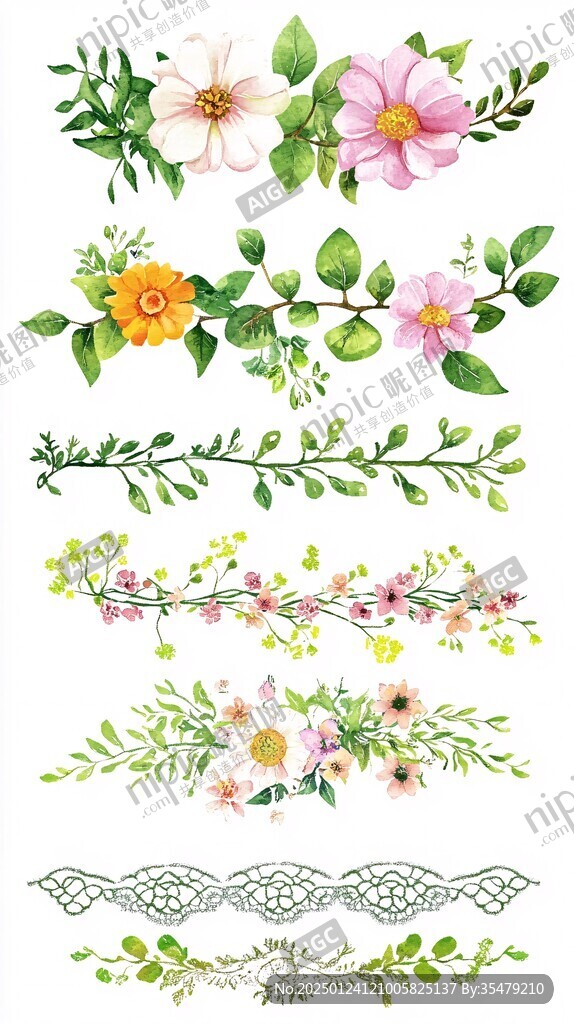水彩花卉膠帶素材