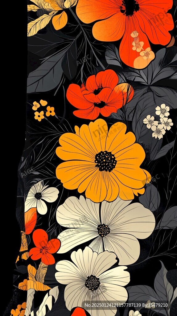 黑底花朵印花圖