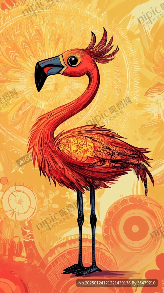 原創(chuàng)手繪火烈鳥(niǎo)