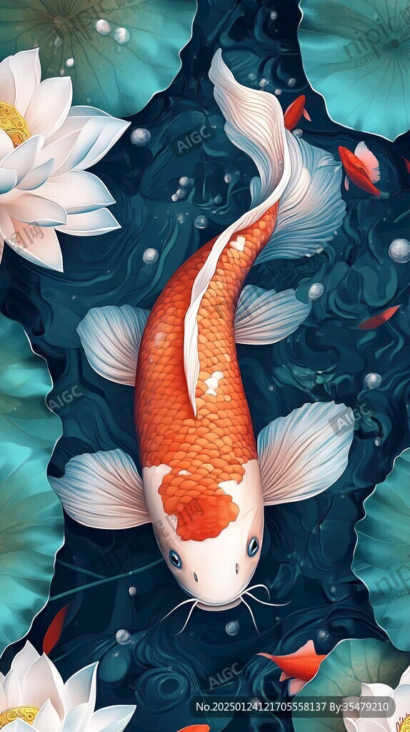 禪意招財鯉魚插畫