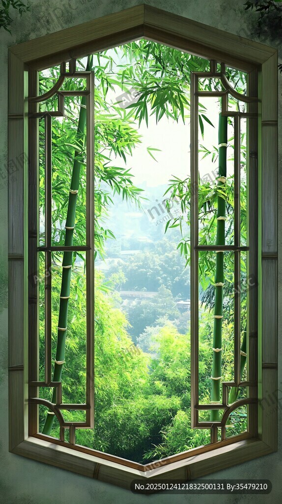 窗外竹景茂密竹林