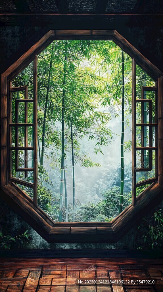 窗外竹景茂密竹林