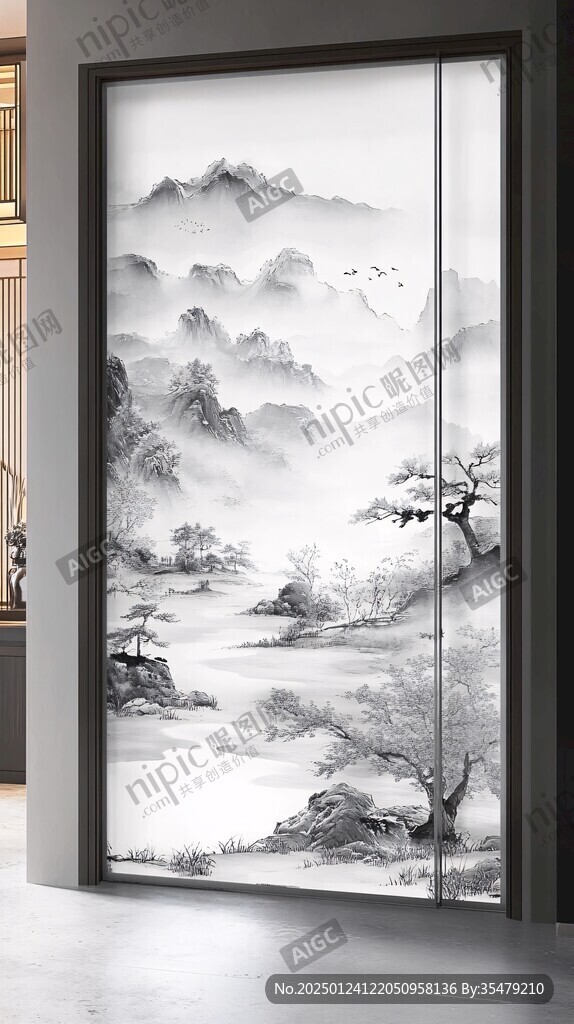玻璃屏風(fēng)山水畫