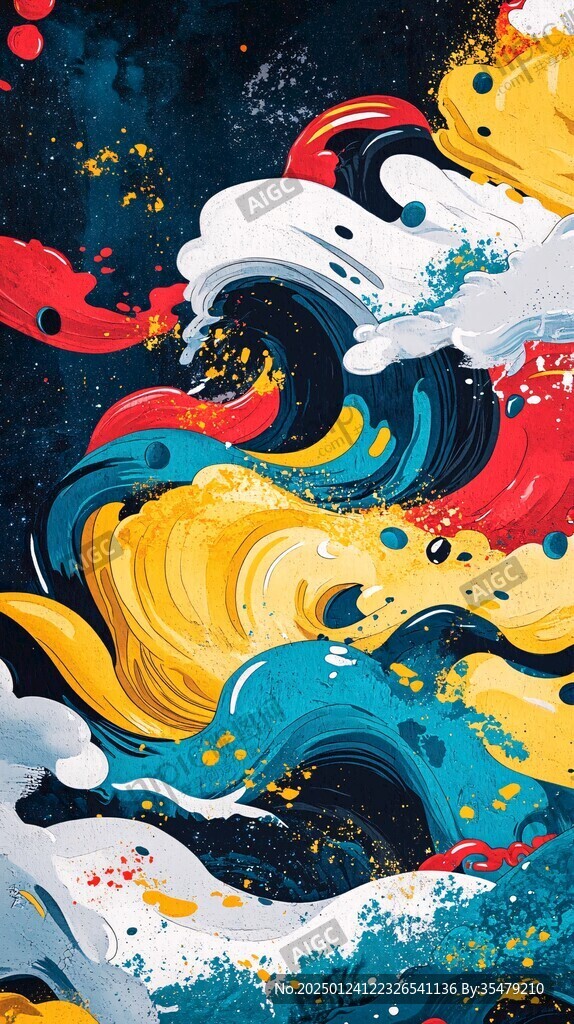 古風海浪包裝插畫