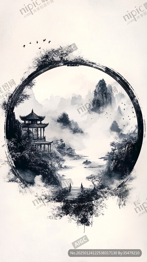 意境圓形山水設(shè)計(jì)