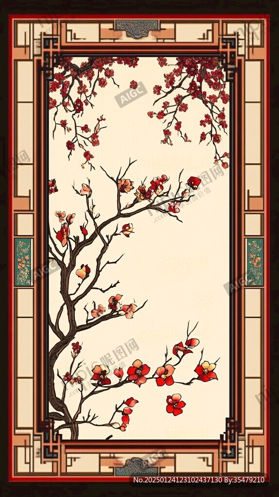 梅花工筆畫屏風(fēng)