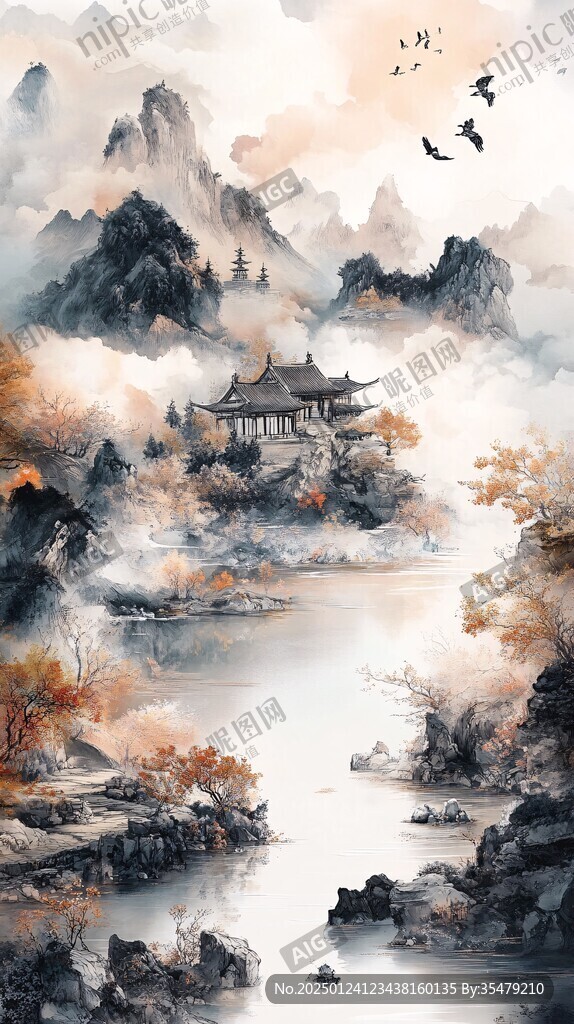 樓閣山水意境畫