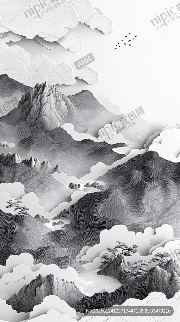 新中式云霧山水