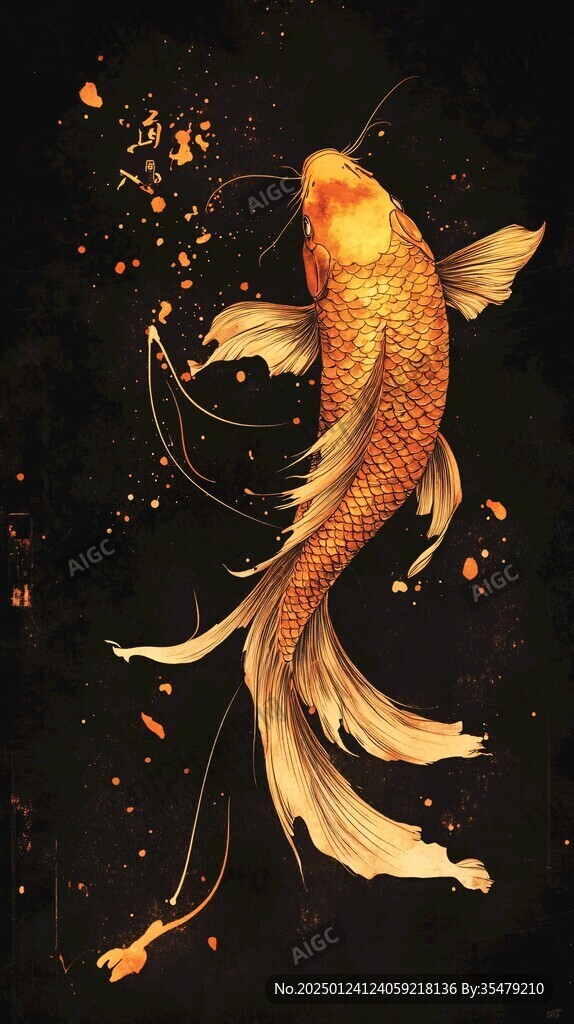 禪意招財(cái)鯉魚插畫