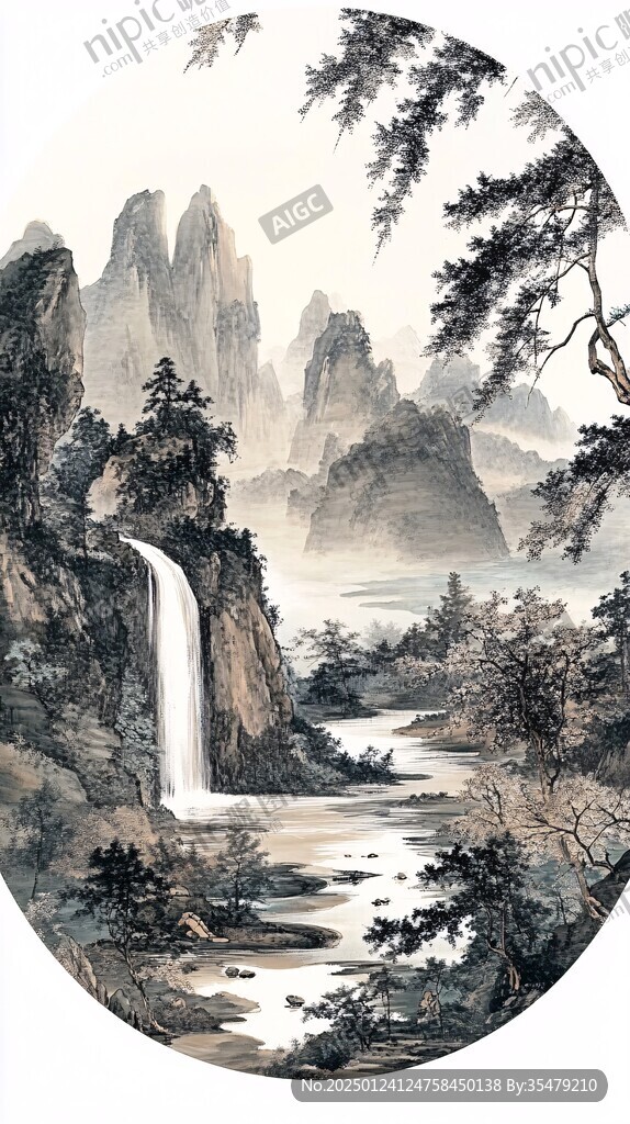 圓形山水裝飾畫