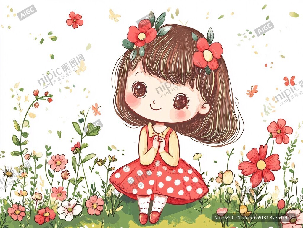 甜美小女孩插畫