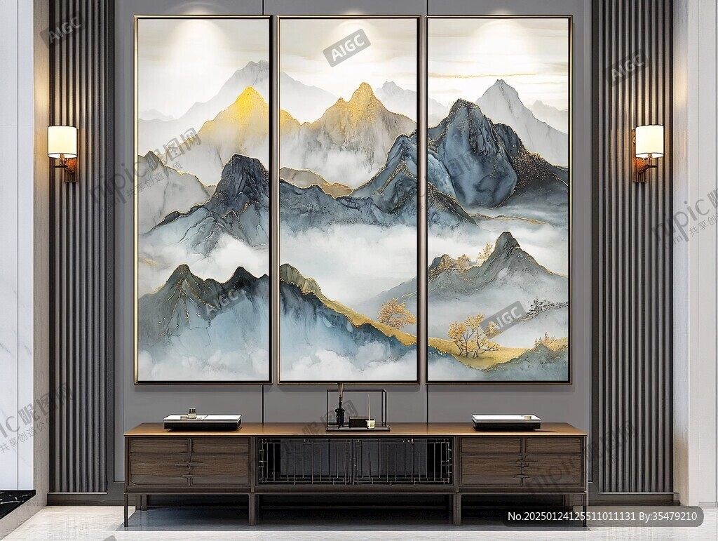 新中式裝飾畫山水屏風(fēng)
