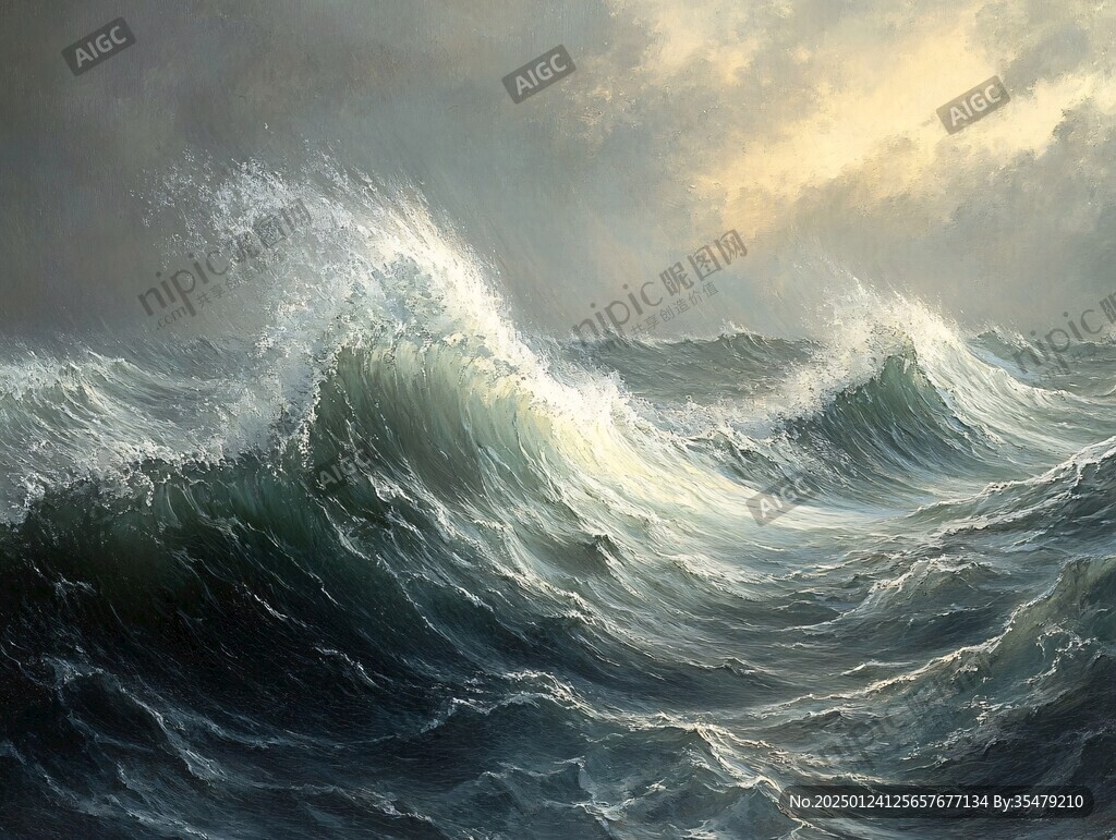 海浪油畫